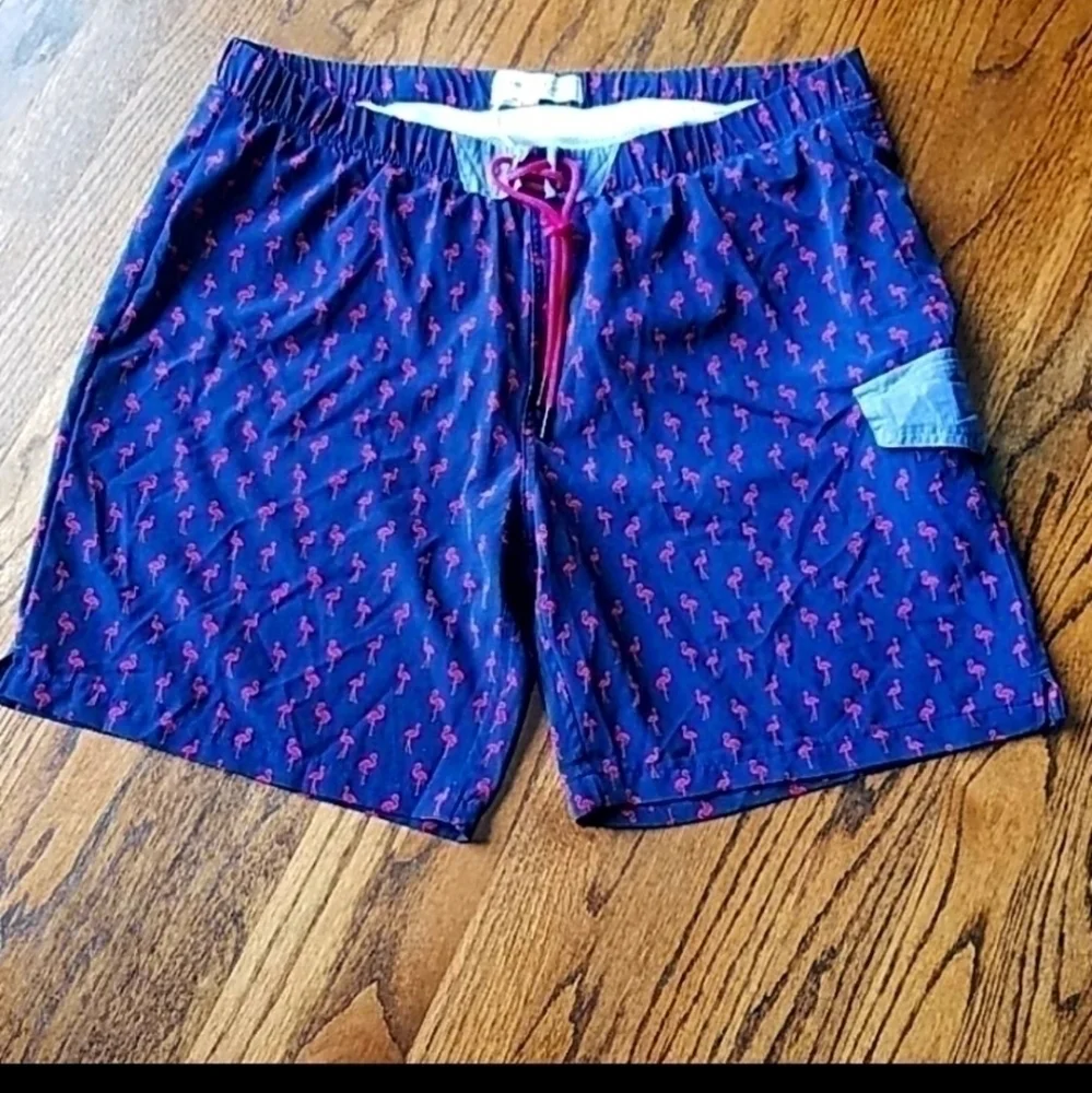 Swim Pink Flamingo Cargo Denim Pocket Blue Trunks Sz.XL
